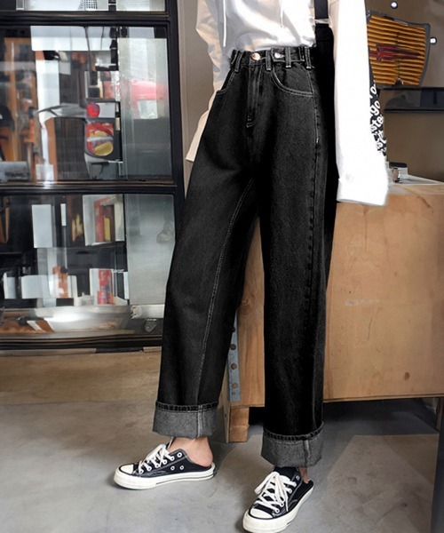 Miniministore(ミニミニストア)の「ストレートデニムパンツ ウエスト調整可能(デニムパンツ・レディース・アイボリー/ブラック・M/S/L)」の10枚目の写真