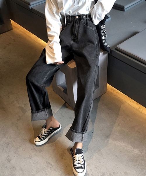 Miniministore(ミニミニストア)の「ストレートデニムパンツ ウエスト調整可能(デニムパンツ・レディース・アイボリー/ブラック・M/S/L)」の12枚目の写真