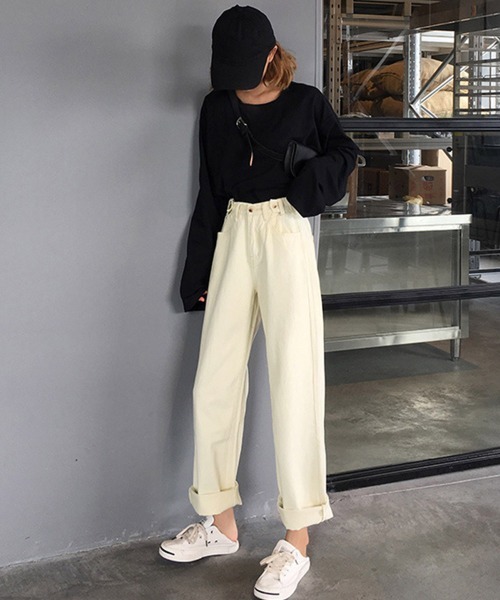 Miniministore(ミニミニストア)の「ストレートデニムパンツ ウエスト調整可能(デニムパンツ・レディース・アイボリー/ブラック・M/S/L)」の15枚目の写真