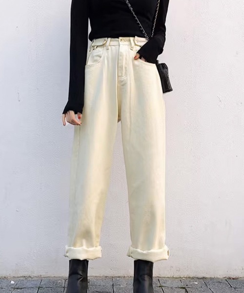Miniministore(ミニミニストア)の「ストレートデニムパンツ ウエスト調整可能(デニムパンツ・レディース・アイボリー/ブラック・M/S/L)」の3枚目の写真