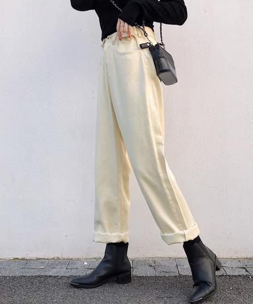 Miniministore(ミニミニストア)の「ストレートデニムパンツ ウエスト調整可能(デニムパンツ・レディース・アイボリー/ブラック・M/S/L)」の6枚目の写真