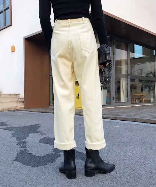 Miniministore(ミニミニストア)の「ストレートデニムパンツ ウエスト調整可能(デニムパンツ・レディース・アイボリー/ブラック・M/S/L)」の7枚目の写真