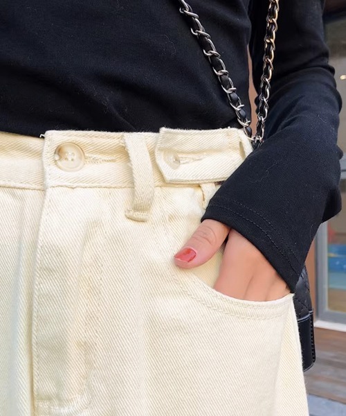 Miniministore(ミニミニストア)の「ストレートデニムパンツ ウエスト調整可能(デニムパンツ・レディース・アイボリー/ブラック・M/S/L)」の16枚目の写真