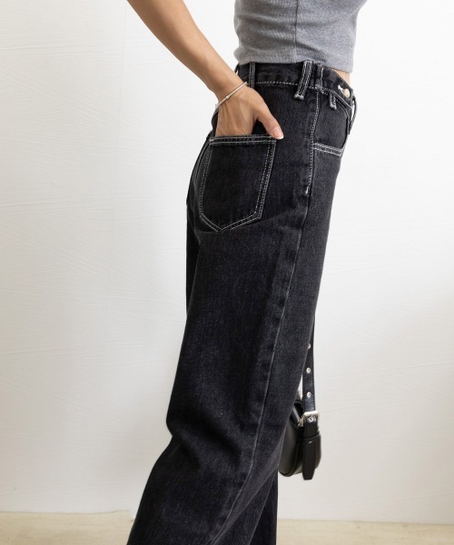 Miniministore(ミニミニストア)の「ストレートデニムパンツ ウエスト調整可能(デニムパンツ・レディース・アイボリー/ブラック・M/S/L)」の9枚目の写真