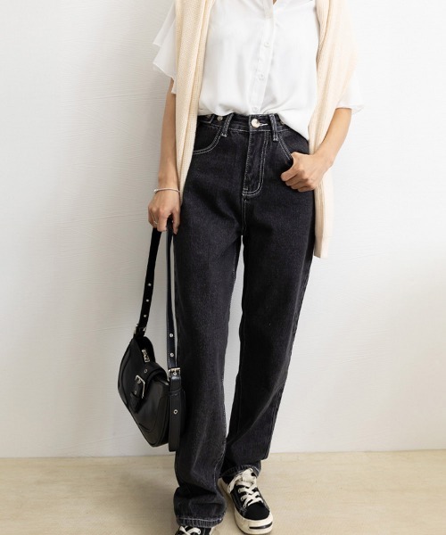 Miniministore(ミニミニストア)の「ストレートデニムパンツ ウエスト調整可能(デニムパンツ・レディース・アイボリー/ブラック・M/S/L)」の18枚目の写真