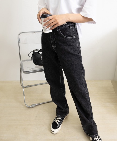 Miniministore(ミニミニストア)の「ストレートデニムパンツ ウエスト調整可能(デニムパンツ・レディース・アイボリー/ブラック・M/S/L)」の20枚目の写真