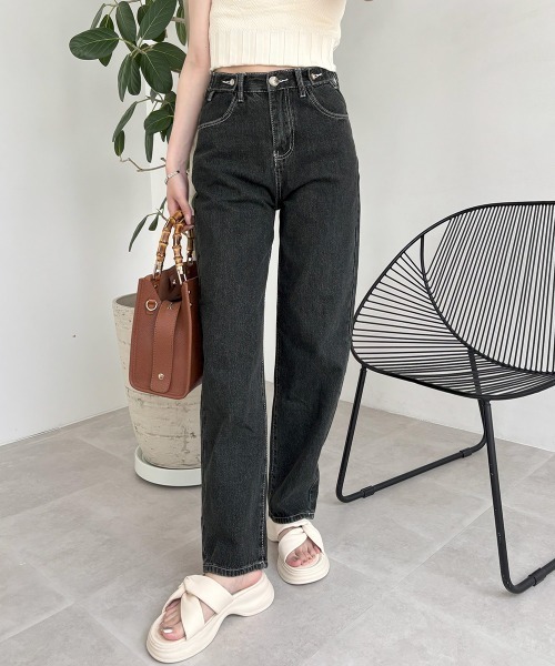 Miniministore(ミニミニストア)の「ストレートデニムパンツ ウエスト調整可能(デニムパンツ・レディース・アイボリー/ブラック・M/S/L)」の21枚目の写真