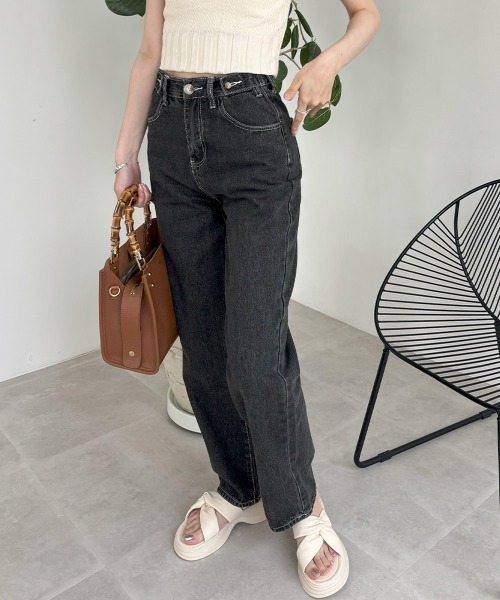 Miniministore(ミニミニストア)の「ストレートデニムパンツ ウエスト調整可能(デニムパンツ・レディース・アイボリー/ブラック・M/S/L)」の22枚目の写真