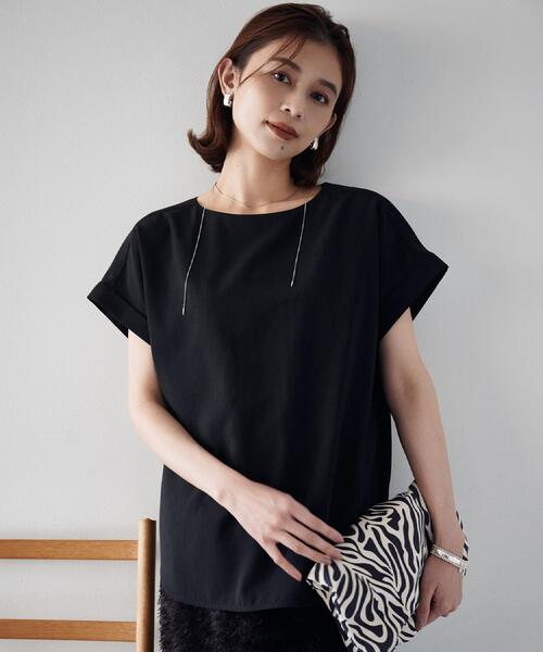 UNTITLED（アンタイトル）の「【セットアップ可/はっ水/通勤】リラククール 半袖ブラウス（シャツ/ブラウス・レディース・ブラック/ブラウン系/チャコールグレー・50/48/46/44/04/03/02/01/00）」の2枚目の写真