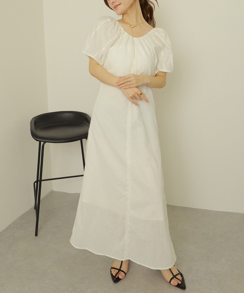 ホワイト バックオープン ロングドレス cotton linen back open long dress /コットンリネンバックオープン