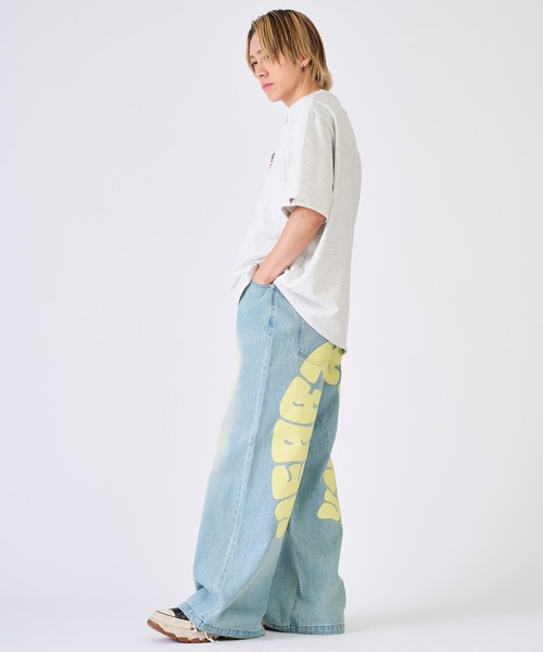 ストリート風 バックロゴ デニムパンツ M VISION STREET WEAR カーゴパンツ メンズ ワイド 刺繍 ロゴ