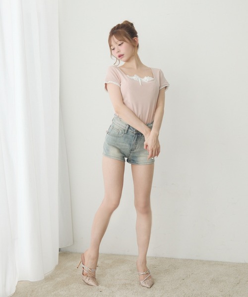 フロントレースリボントップス（Tシャツ/カットソー）｜TITTY&CO