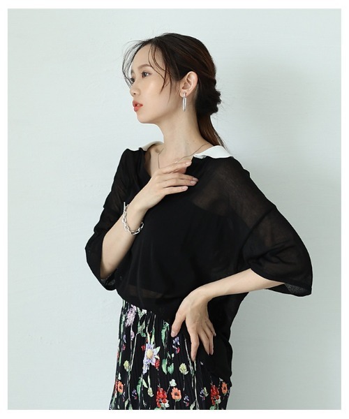 Sawa a la mode(サワアラモード)の「ボーダーポロキーネックニットプルオーバー(ニット/セーター・レディース・ブラック/ブラウン系その他・FREE)」の8枚目の写真