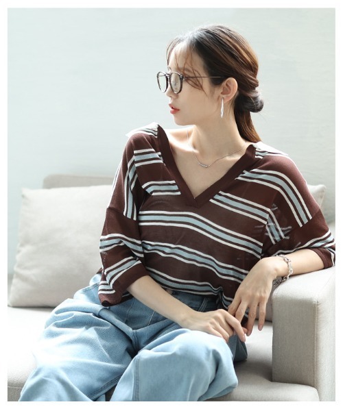 Sawa a la mode(サワアラモード)の「ボーダーポロキーネックニットプルオーバー(ニット/セーター・レディース・ブラック/ブラウン系その他・FREE)」の13枚目の写真