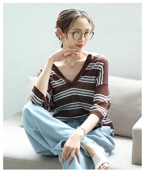 Sawa a la mode(サワアラモード)の「ボーダーポロキーネックニットプルオーバー(ニット/セーター・レディース・ブラック/ブラウン系その他・FREE)」の17枚目の写真