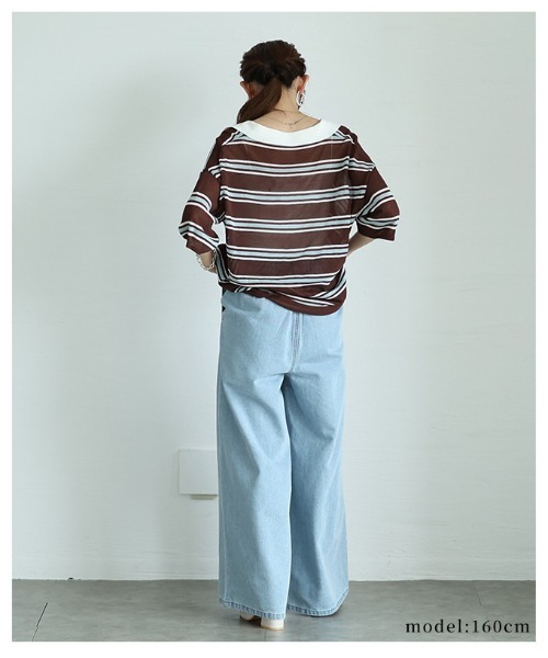Sawa a la mode(サワアラモード)の「ボーダーポロキーネックニットプルオーバー(ニット/セーター・レディース・ブラック/ブラウン系その他・FREE)」の18枚目の写真