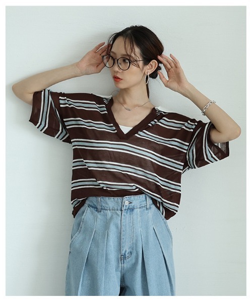 Sawa a la mode(サワアラモード)の「ボーダーポロキーネックニットプルオーバー(ニット/セーター・レディース・ブラック/ブラウン系その他・FREE)」の19枚目の写真