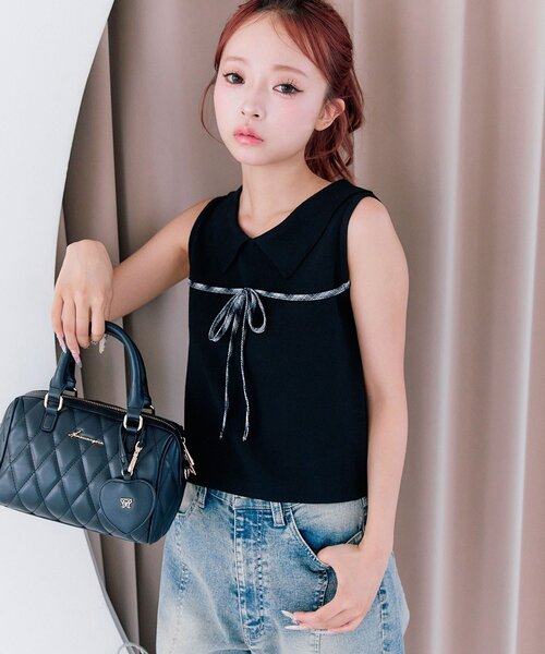 OLIVE des OLIVE（オリーブデオリーブ）の「ノースリリボンニット（ニット/セーター・レディース・ブラック/トップグレー/オフホワイト・FREE）」の11枚目の写真