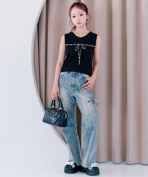 OLIVE des OLIVE（オリーブデオリーブ）の「ノースリリボンニット（ニット/セーター・レディース・ブラック/トップグレー/オフホワイト・FREE）」の13枚目の写真