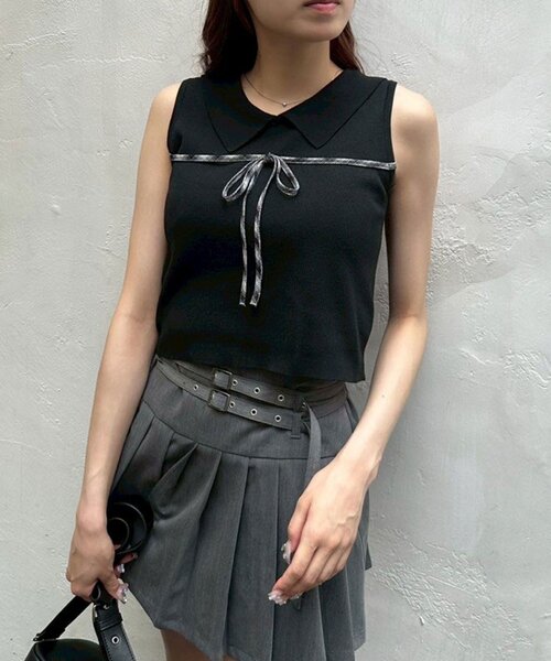 OLIVE des OLIVE（オリーブデオリーブ）の「ノースリリボンニット（ニット/セーター・レディース・ブラック/トップグレー/オフホワイト・FREE）」の15枚目の写真