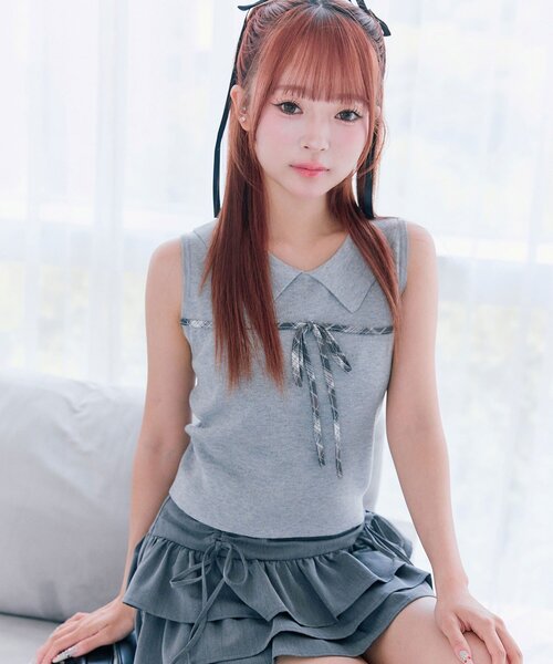 OLIVE des OLIVE（オリーブデオリーブ）の「ノースリリボンニット（ニット/セーター・レディース・ブラック/トップグレー/オフホワイト・FREE）」の21枚目の写真