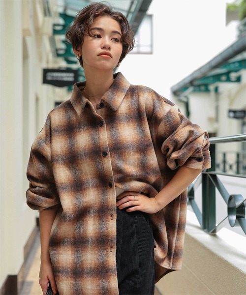 セール】起毛チェックオーバーシャツ（シャツ/ブラウス）｜titivate