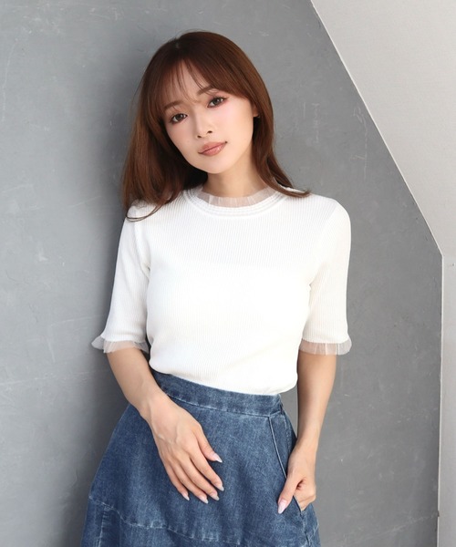 CECIL McBEE(セシルマクビー)の「接触冷感ウォッシャブル シアー使いプルオーバー(ニット/セーター・レディース・ブラック/オフホワイト・MEDIUM)」の2枚目の写真