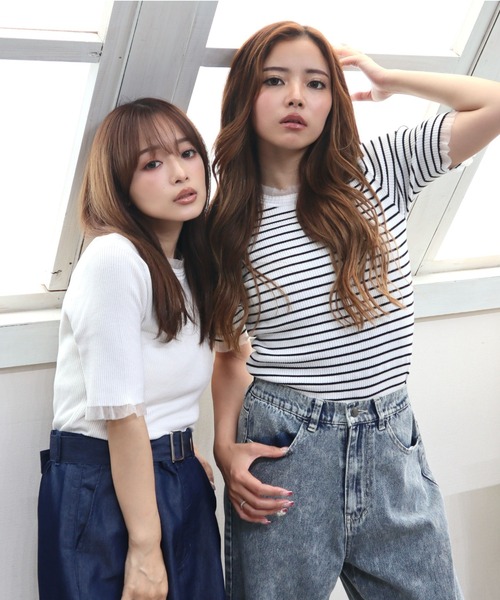 CECIL McBEE(セシルマクビー)の「接触冷感ウォッシャブル シアー使いプルオーバー(ニット/セーター・レディース・ブラック/オフホワイト・MEDIUM)」の4枚目の写真