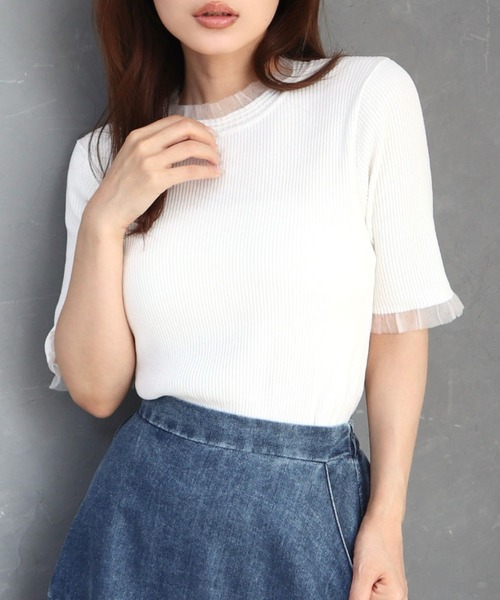 CECIL McBEE(セシルマクビー)の「接触冷感ウォッシャブル シアー使いプルオーバー(ニット/セーター・レディース・ブラック/オフホワイト・MEDIUM)」の3枚目の写真
