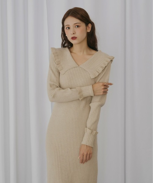 Olu.(オルドット)の「フリルリブニットワンピース(ワンピース・レディース・ブラック/ベージュ/モカ・0/1)」の17枚目の写真