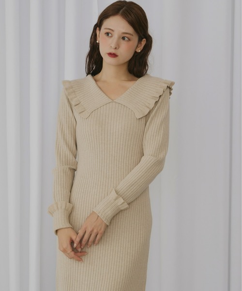 Olu.(オルドット)の「フリルリブニットワンピース(ワンピース・レディース・ブラック/ベージュ/モカ・0/1)」の18枚目の写真