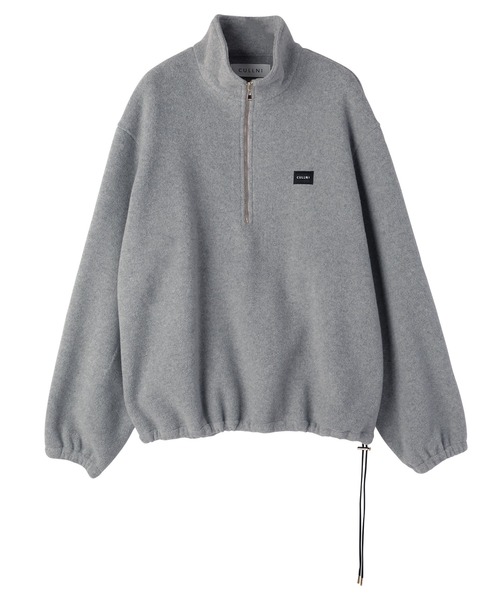 るい Half Zip High Neck Embroidery Patch Fleece Drawstring Pullover
