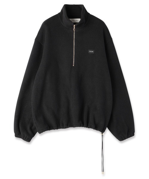 Half Zip High Neck Embroidery Patch Fleece Drawstring Pullover