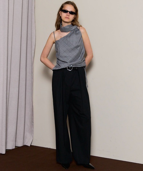 MAISON SPECIALドレープアシメタイビスチェ　ブラック セール】Drape Asymmetry Tie Bustier/ドレープアシメタイビスチェ