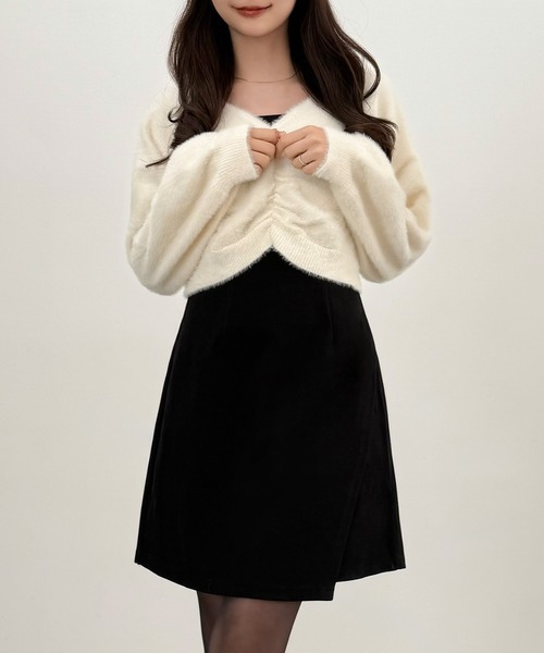 セール】フロントギャザーシャギーニット＋ミニキャミワンピース