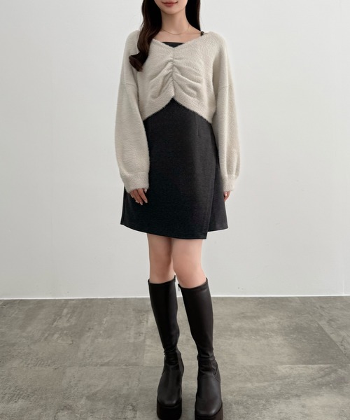 CENEA フロントギャザーシャギーニット＋ミニキャミワンピース CENEA フロントギャザーシャギーニット＋ミニキャミワンピース