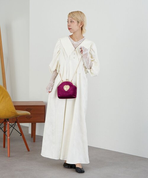 CIAOPANIC（チャオパニック）の「【Lumé/ルメ】フラワージャガードビッグカラードレス（ワンピース・レディース・グレー/アイボリー/ブラック・MEDIUM/SMALL）」の14枚目の写真