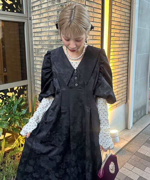 ドゥロワー　フラワージャガード　ワンピース　36 Drawer ネイビー　ドレス ドゥロワー フラワージャガード ワンピース 36 Drawer ネイビー ドレス