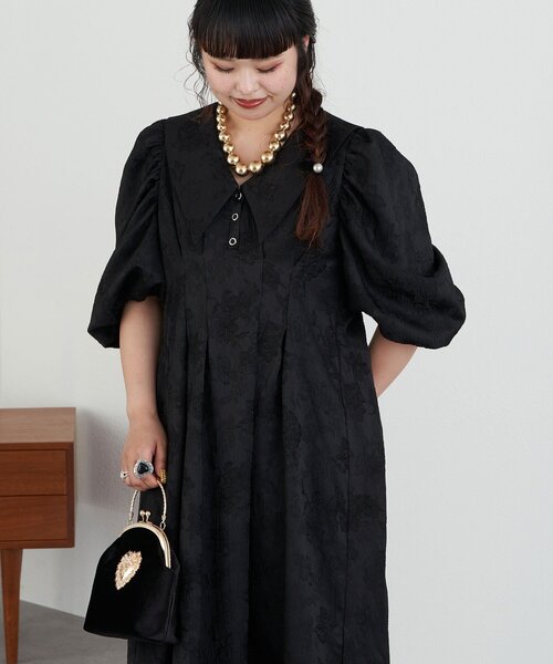 セール】【Lumé/ルメ】フラワージャガードビッグカラードレス