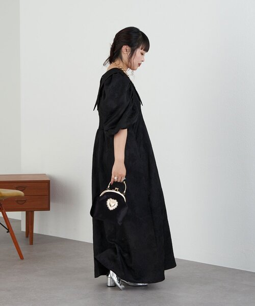 セール】【Lumé/ルメ】フラワージャガードビッグカラードレス