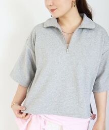 ジップデザインハーフスリーブスウェット