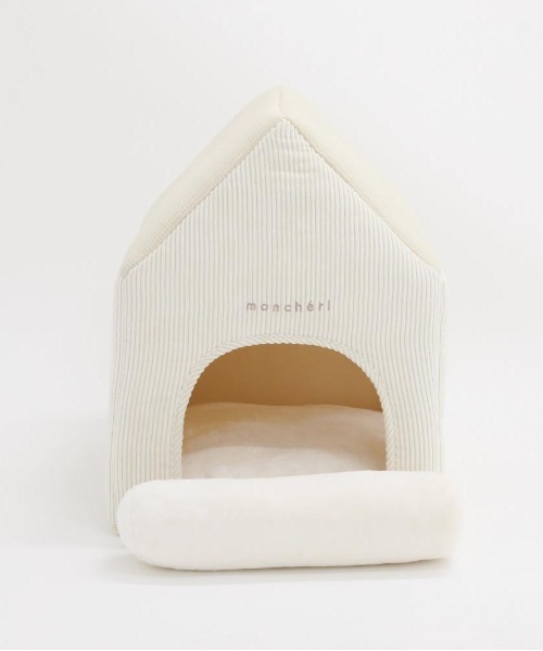 ナチュラル小窓付きコーデュロイペットハウス【ロールクッション付き