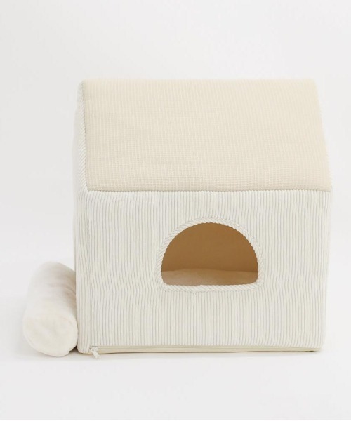 ナチュラル小窓付きコーデュロイペットハウス【ロールクッション付き