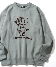 【Tom & Jerry/トム & ジェリー】アートワークデザイン ループ刺繍&シャギー ジャガードニット