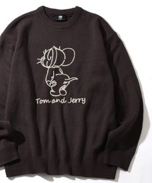 【Tom & Jerry/トム & ジェリー】アートワークデザイン ループ刺繍＆シャギー ジャガードニット