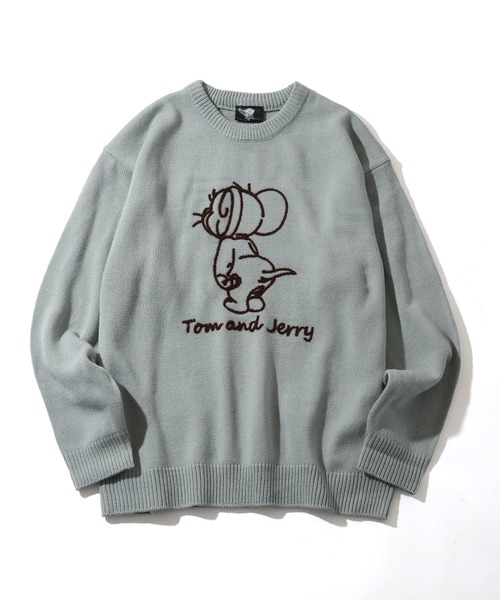Tom＆Jerry（トムアンドジェリー）の「【Tom & Jerry/トム & ジェリー】アートワークデザイン ループ刺繍＆シャギー ジャガードニット（ニット/セーター・メンズ・オフホワイト/サックスブルー/スミクロ/ネイビー・M/L/LL）」の8枚目の写真