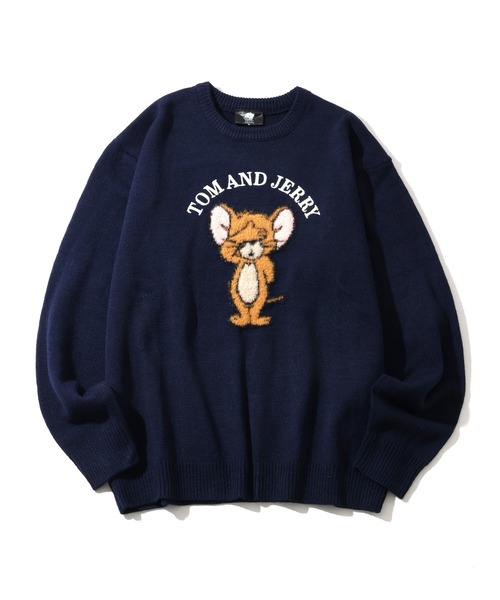 Tom＆Jerry（トムアンドジェリー）の「【Tom & Jerry/トム & ジェリー】アートワークデザイン ループ刺繍＆シャギー ジャガードニット（ニット/セーター・メンズ・オフホワイト/サックスブルー/スミクロ/ネイビー・M/L/LL）」の7枚目の写真