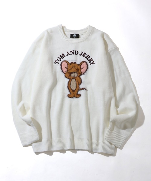 Tom＆Jerry（トムアンドジェリー）の「【Tom & Jerry/トム & ジェリー】アートワークデザイン ループ刺繍＆シャギー ジャガードニット（ニット/セーター・メンズ・オフホワイト/サックスブルー/スミクロ/ネイビー・M/L/LL）」の5枚目の写真