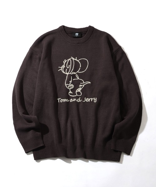 Tom＆Jerry（トムアンドジェリー）の「【Tom & Jerry/トム & ジェリー】アートワークデザイン ループ刺繍＆シャギー ジャガードニット（ニット/セーター・メンズ・オフホワイト/サックスブルー/スミクロ/ネイビー・M/L/LL）」の6枚目の写真
