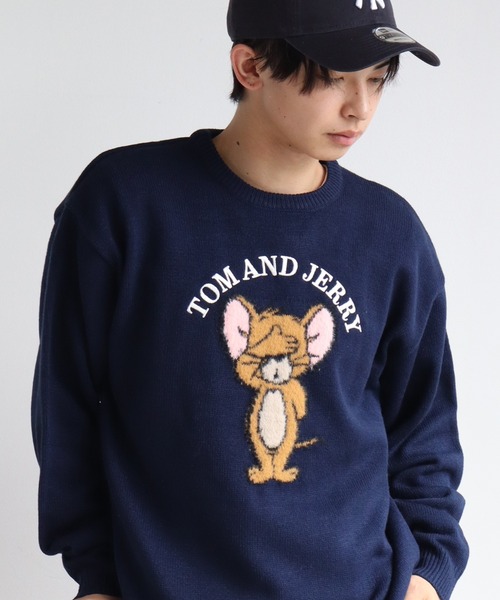 Tom＆Jerry（トムアンドジェリー）の「【Tom & Jerry/トム & ジェリー】アートワークデザイン ループ刺繍＆シャギー ジャガードニット（ニット/セーター・メンズ・オフホワイト/サックスブルー/スミクロ/ネイビー・M/L/LL）」の12枚目の写真